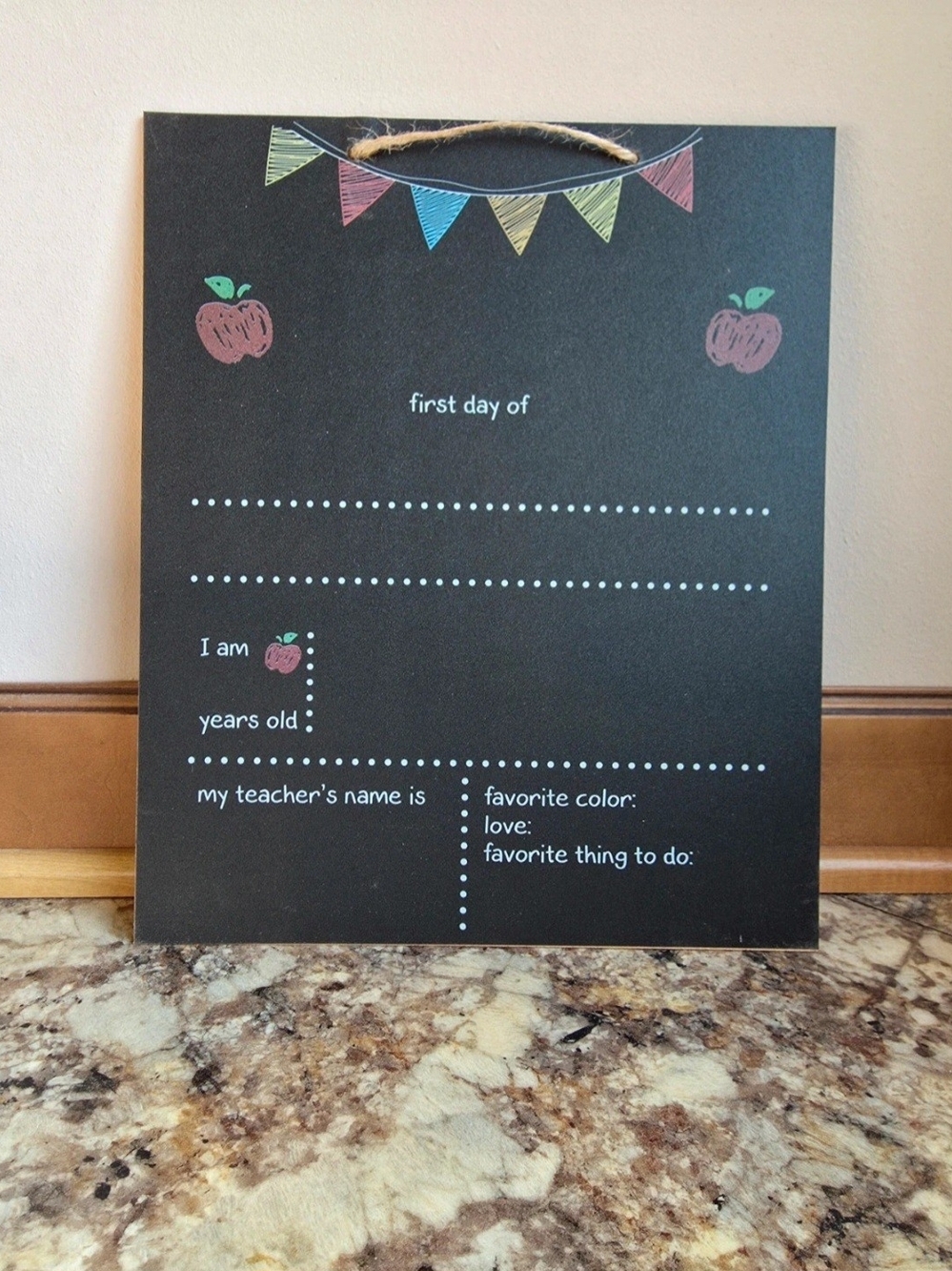 Personalizable First Day of School Chalkboard Sign - Black